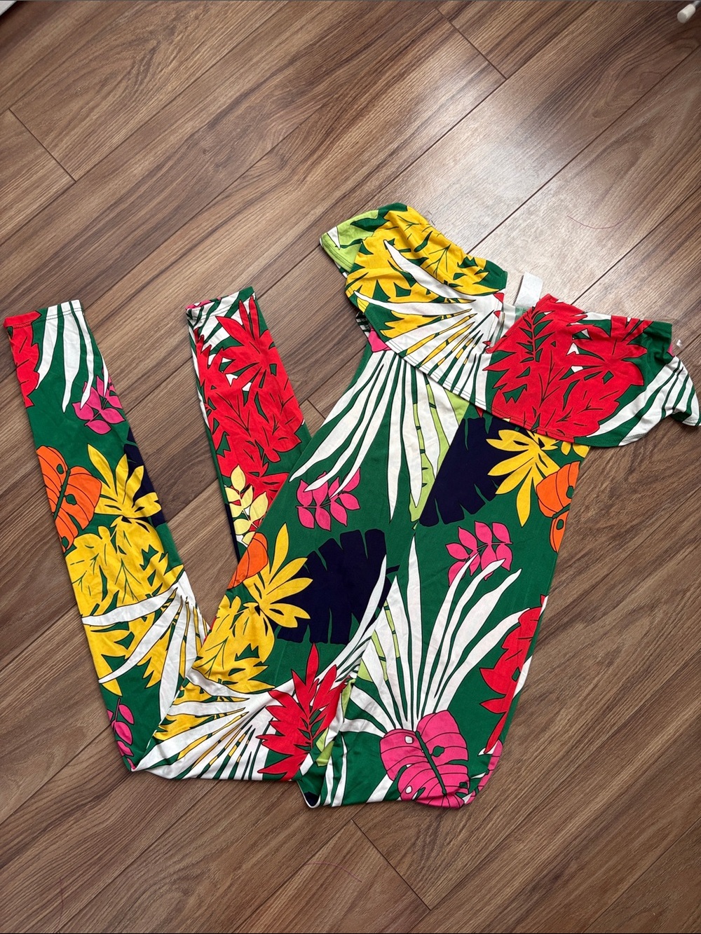 Tropical Floral Off-Shoulder Jumpsuit - Green Multicolor